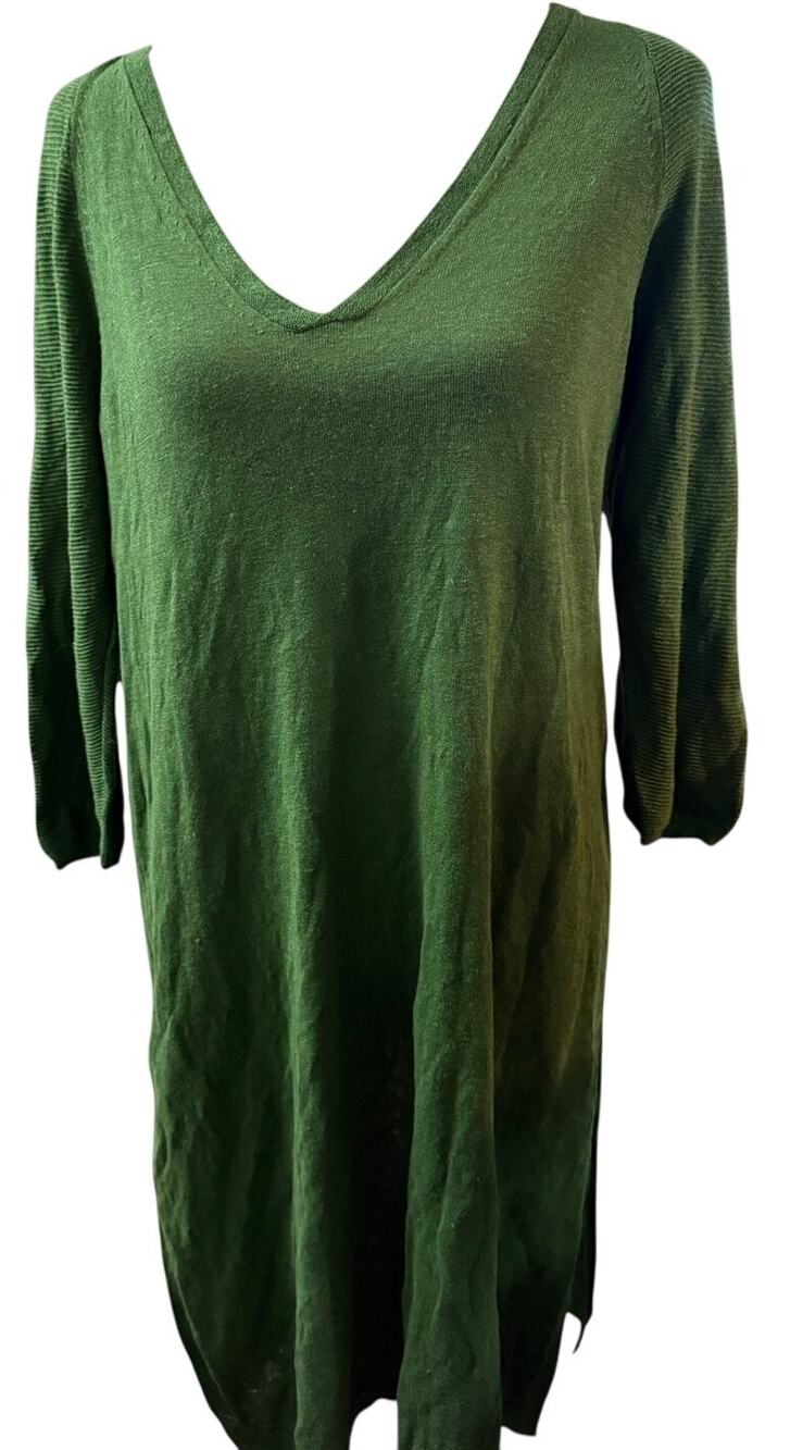J. Jill Olive Green Linen Blend V-Neck Knit Tunic, Lagenlook, Medium